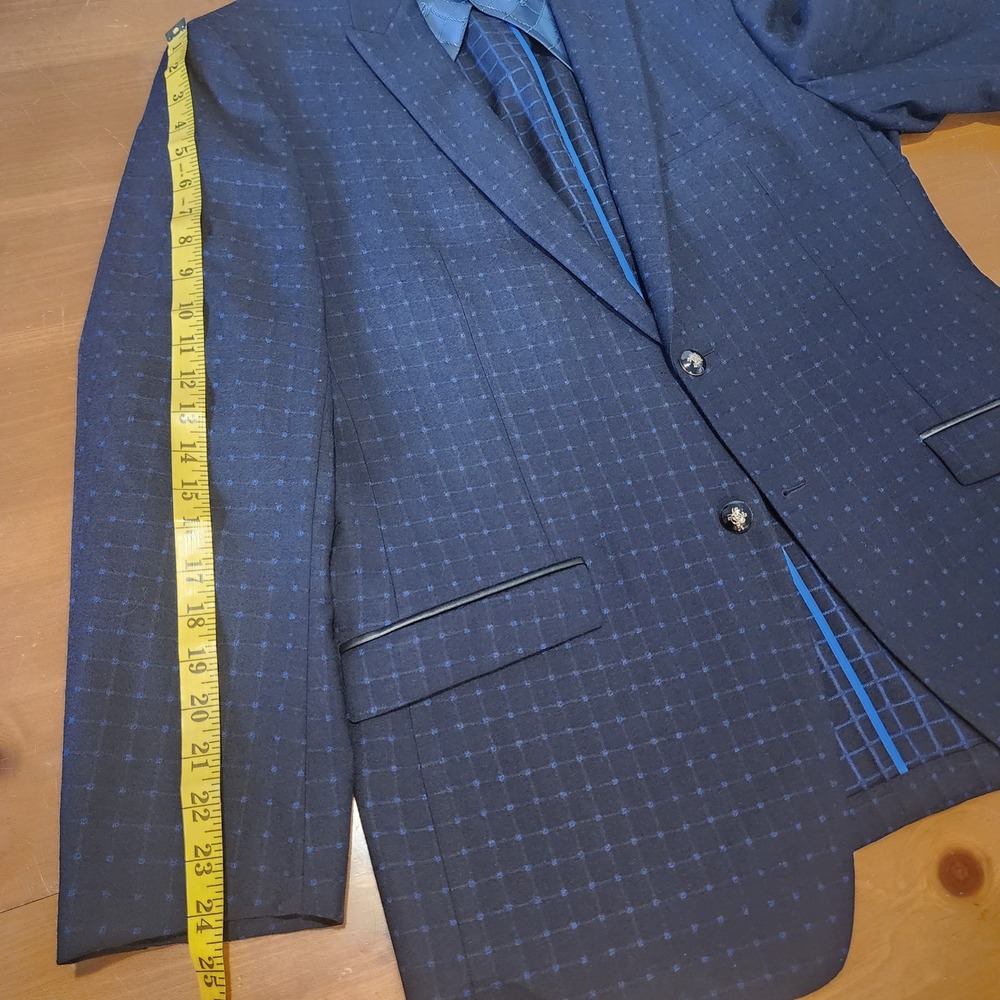 Menticano Zignone Wool Sport Coat Mens 42R Navy Blue Windowpane Blazer Casual - Picture 12 of 16